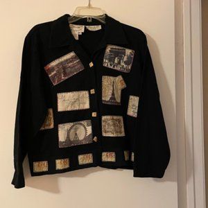 Women's Large short black jacket with Paris design